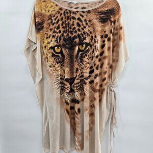 5th & Love Swim Cover Oversized Tunic Tiger Animal Print Gems Side Tie Y2k XL